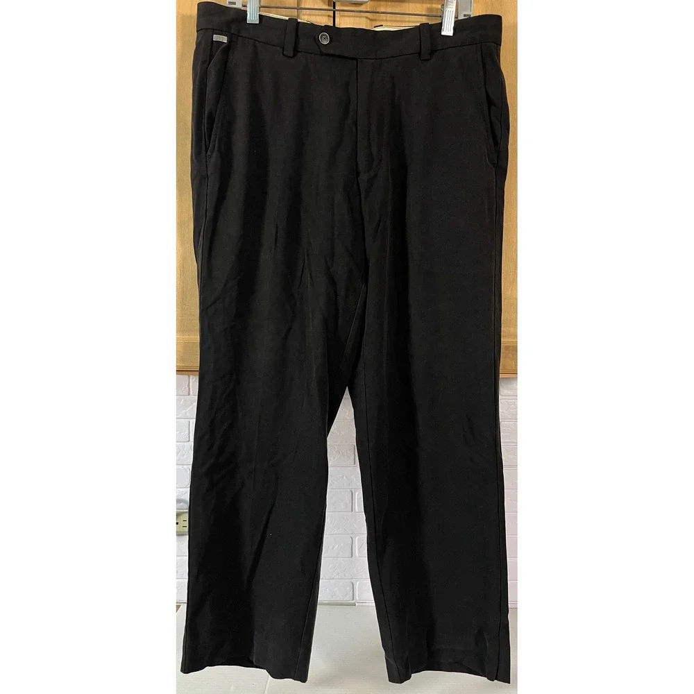 Tommy Bahama Trousers Mens 34x30 Black Silk Cotton Herringbone Dress Pants